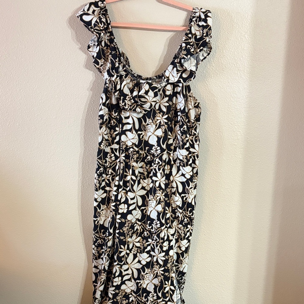 Ava & Viv Black and Cream off the shoulder Floral Maxi Dress with all the frills